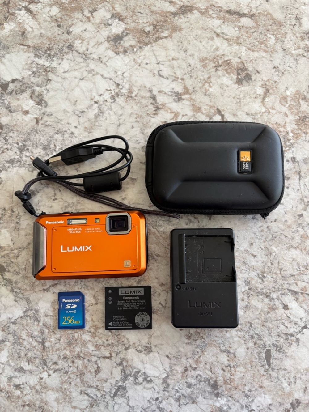 Panasonic LUMIX Orange Compact Camera TS20 with Charger Battery SD Card Case